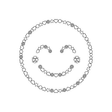 Smiley face icon made of floral shapes