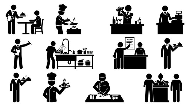 Restaurant Staff and Service Worker Icon Set
