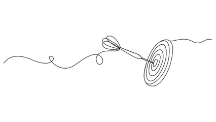 Obraz premium Continuous Line Drawing of Dart Hitting Target Minimalist Illustration