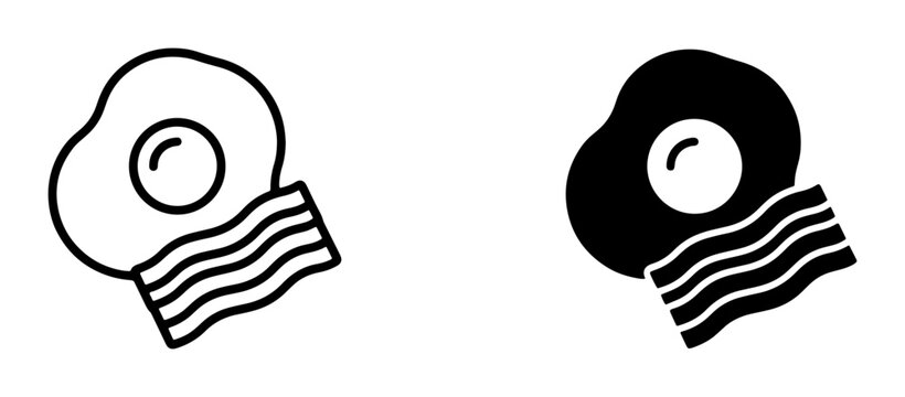 Fried egg and bacon icon set for breakfast and food themes