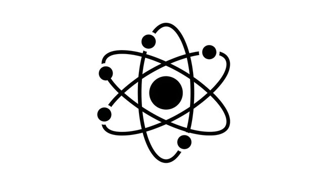 Black atom symbol icon isolated on a transparent background