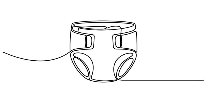 Baby diaper drawn in a single continuous line style isolated on transparent background
