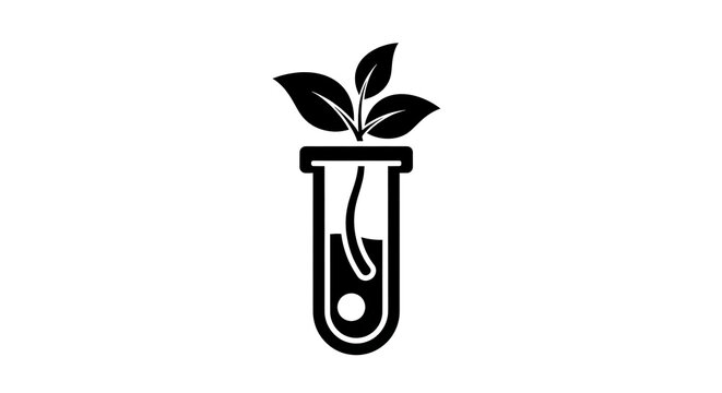Black test tube icon with a growing plant sprout isolated on