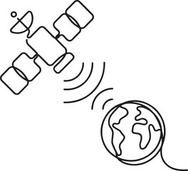 Fototapeta premium Continuous one line of a satellite transmitting signals to earth, representing global communication and broadcasting.one line vector illustration