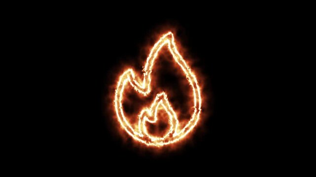 Glowing Orange Fire Flame Icon Animation Effect Video With Burning Neon Outline For Intros, Overlays, And Motion Graphics