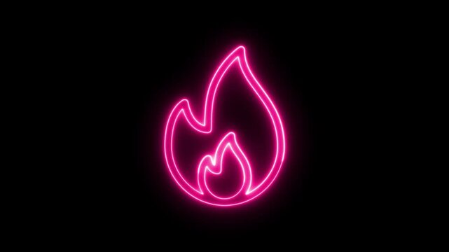Glowing Pink Neon Fire Flame Icon Animation Effect Video With Pulsing Light Outline For Intros, Overlays, And Motion Graphics