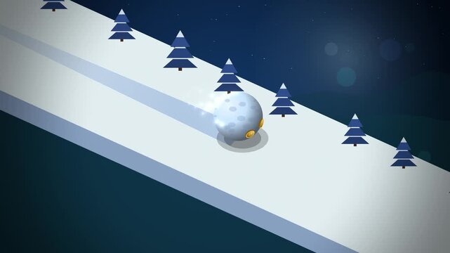 Isometric snowy slope with pine trees compound growth seamless loop