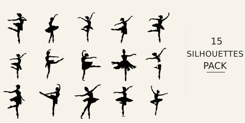 Fototapeta premium Ballerina En Pointe Silhouette Clean Cut Shape Single Color Silhouette Vector SVG Black Shape on White Background Clipart Graphic