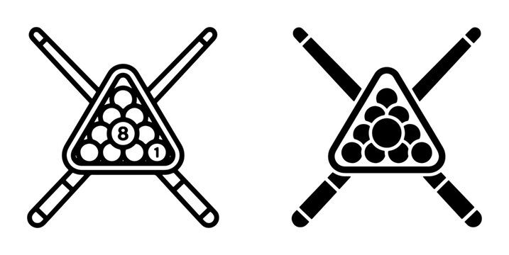Billiard balls in rack with cues for logo