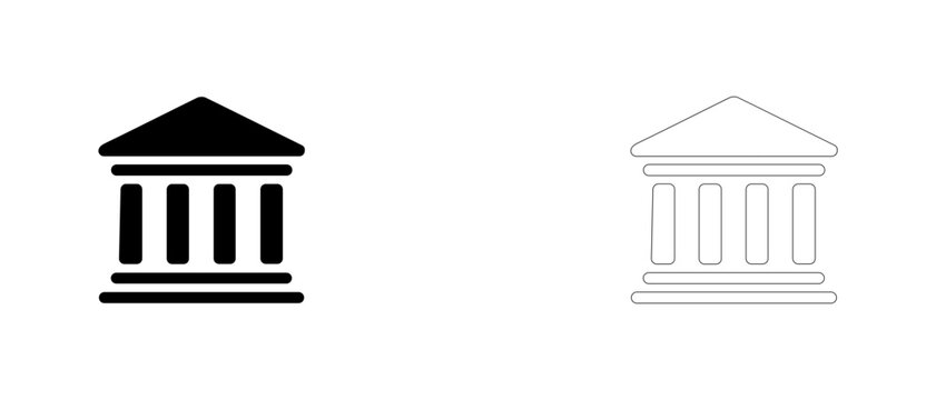 Court house building with pillars vector icon filled and outline, legal courthouse and government symbol.