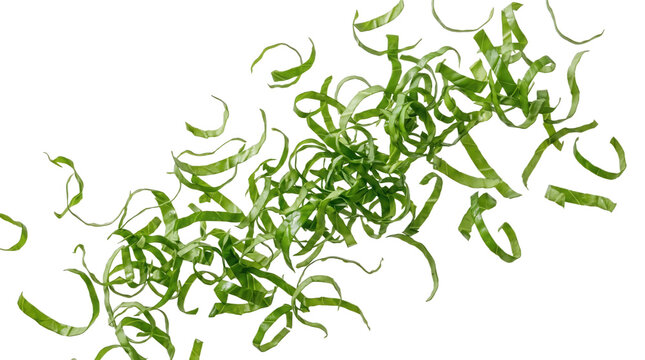 Fresh green chard leaf strips floating in the air isolated on transparent background