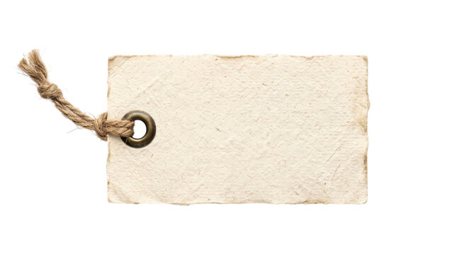 Blank rustic paper tag with twine string and metal eyelet isolated on transparent background