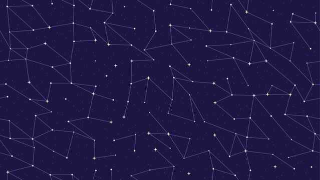Seamless winter constellation network pattern on dark purple