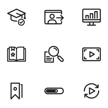 Online Education Course Access Registration Outline Vector Icons Set