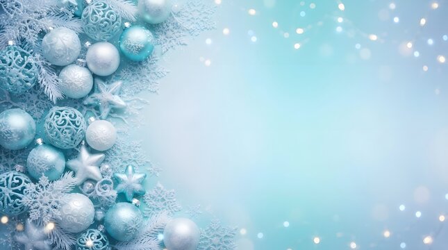 A serene and magical christmas scene unfolds with shimmering ornaments and a soft icy blue color palette evoking feelings of peace joy and the wonder