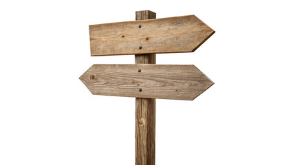 Rustic blank wooden directional signpost arrow guide board index isolated on transparent background © Leo