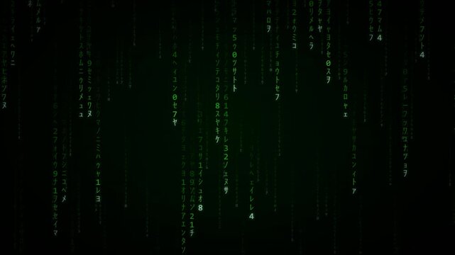 Digital Code Rain Loop with Falling Glyph Streams and Data Symbols