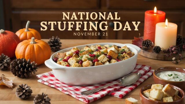 National stuffing day thanksgiving table with festive food