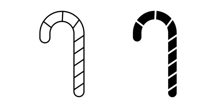 Candy cane icon flat outline and silhouette in black