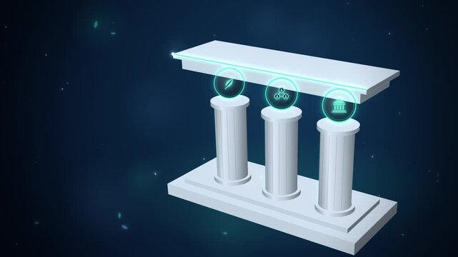Angled view of ESG pillars with glowing beam on navy seamless loop