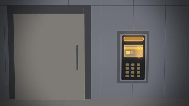 Badge reader opens a glowing green sliding door seamless loop