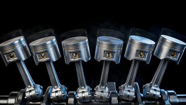 Internal combustion engine pistons and crankshaft moving in a dark