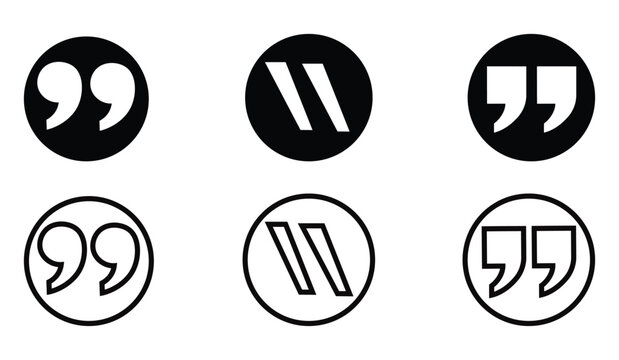 Double Quotation Mark Vector Icon Set, Round Quote Symbol, Speech Bubble Punctuation Sign, Text Quotation Badge, Modern Quotation Mark Graphic, Dialogue Symbol Set, Minimalist Quotation Icon