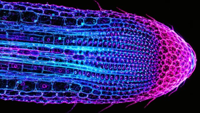 Fluorescence Stained Botanical Root Tip Meristem Cell Division Matrix