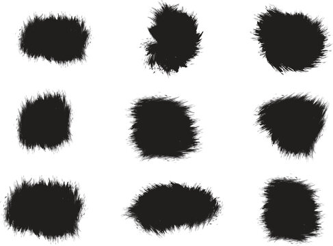 Black ink brush stroke set isolated on transparent background for creative graphic design