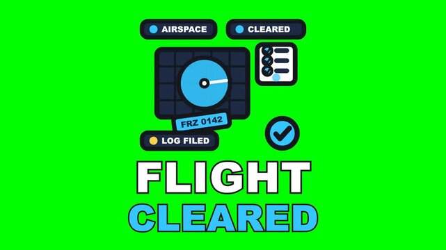 4K green screen FLIGHT CLEARED animated text - the airspace is checked, the restriction lifts and the flight gets its reference, kinetic typography drone services overlay, chroma key