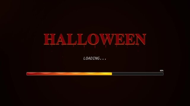 Spooky Halloween loading bar motion graphic, dark horror website buffer screen, red glowing text animation background