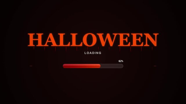 Halloween loading bar animation background, scary holiday countdown video, dark orange typography overlay screen for party video