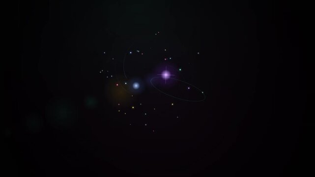 Glowing celestial lights float within a dark cosmic void