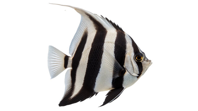 Vibrant colorful striped tropical angel fish marine aquarium fauna decoration isolated on transparent background