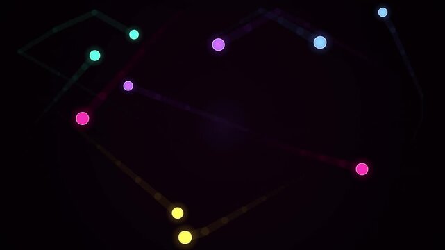 Glowing abstract connection nodes form a dynamic digital loop on a dark background