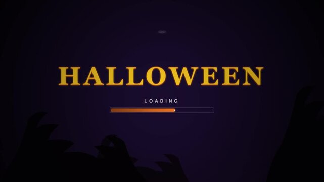 Halloween loading screen motion graphics, animated orange progress bar for holiday intro, creepy dark title sequence