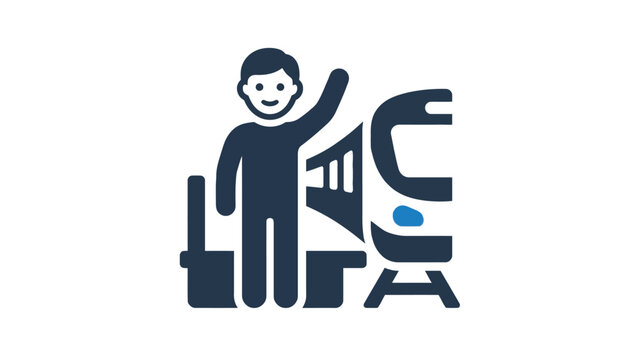 Smiling passenger waving hand inside modern high speed train compartment illustration vector graphic symbol
