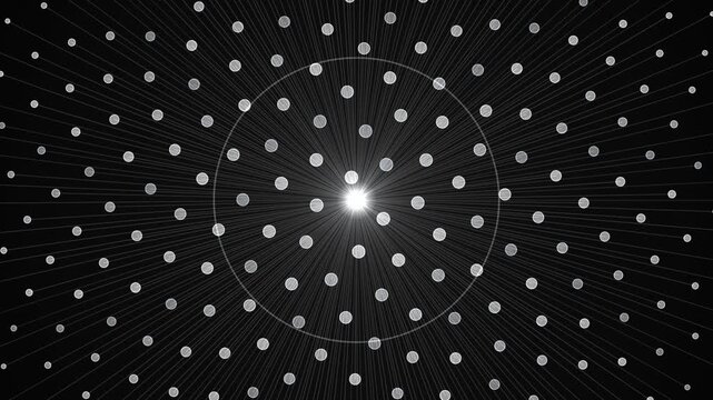 Bright central light with radiating dots and beams creating a tunnel effect