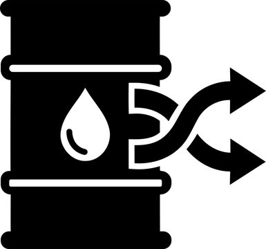 Oil barrel with a drop and arrows indicating outflow during industrial processing isolated on transparent background