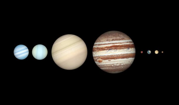 Scale-model planets of the solar system appear, customizable background