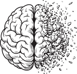 Fototapeta premium Human Brain Disintegration Illustration with Exploding Fragments Isolated