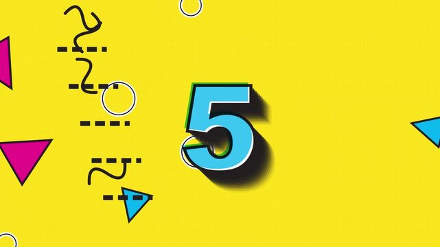 Vibrant retro countdown numbers on yellow background