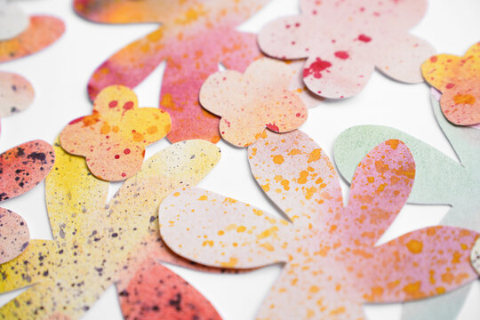 Watercolor Flower Cutouts with Splatter Texture