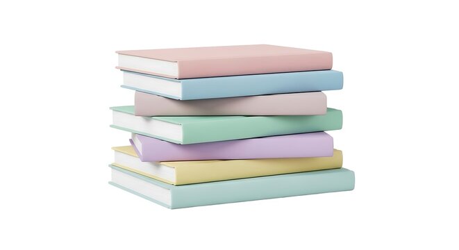 Stack of pastel colored books isolated on white background
