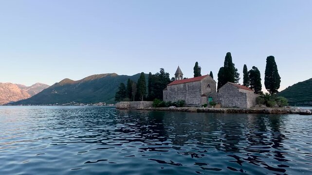 Famous Our Lady of the Rocks artificial island in Kotor Bay Perast