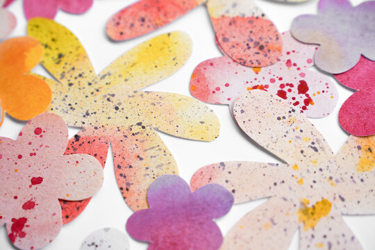 Colorful Painted Flowers with Ink Dots