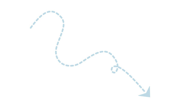 Light blue dashed arrow on white background showing downward trend and decline, representing negative progress and business failure.