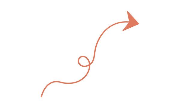Coral curved arrow with loop indicating upward movement and progress, useful for creative design and concept visualization.