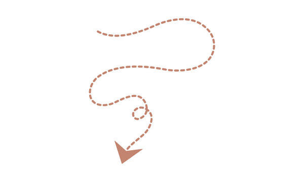Dashed arrow points downward with a swirling loop, indicating decline or a downward trend for financial charts or process diagrams.