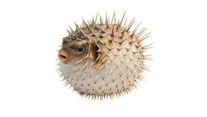 Wild exotic puffer fish with detailed sharp spikes ocean wildlife isolated on transparent background © Lewis